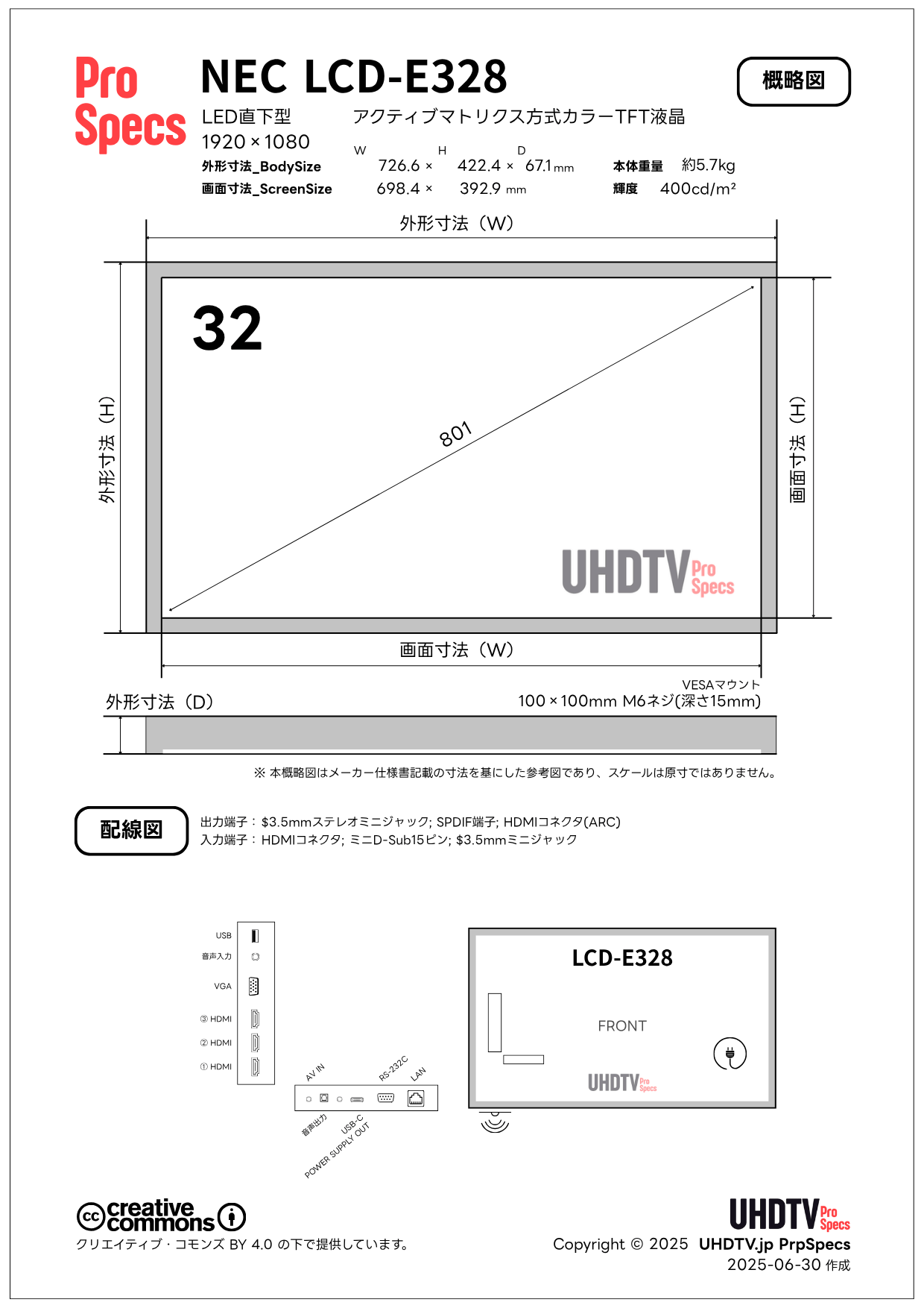 lcd e328 - NEC LCD-E328 仕様・概略図 - UHDTV ProSpecs